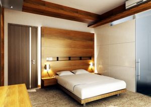 Спальня с элементами деревянного оформления