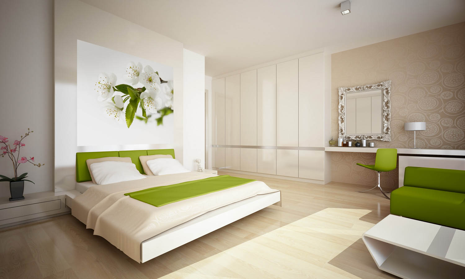 Дизайн спальни с цветочными фотообоями