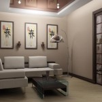 Интерьер в белом тоне в японском стиле с картинами в прихожей