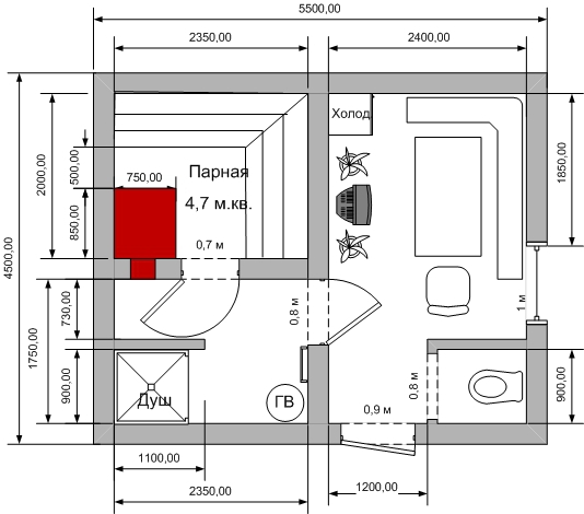 проект бани 5 на 4