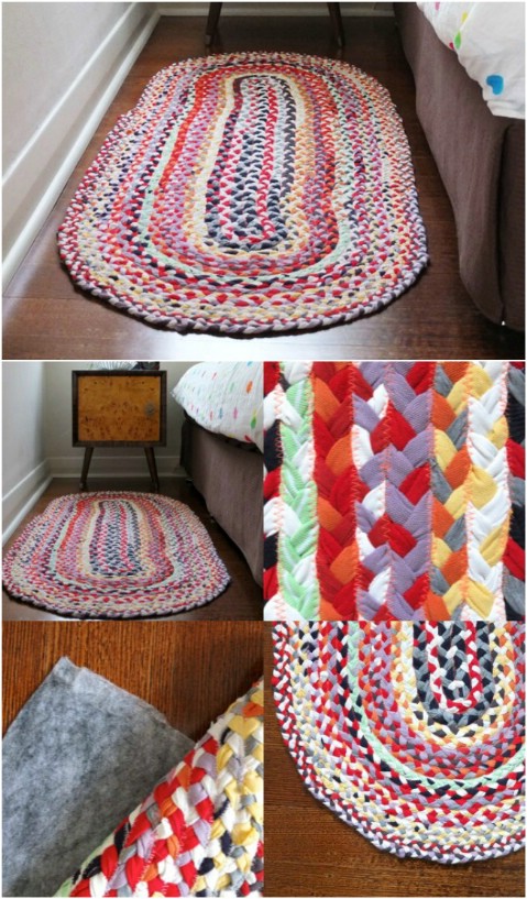 Braided T-Shirt Rug - 30 Magnificent DIY Rugs to Brighten up Your Home