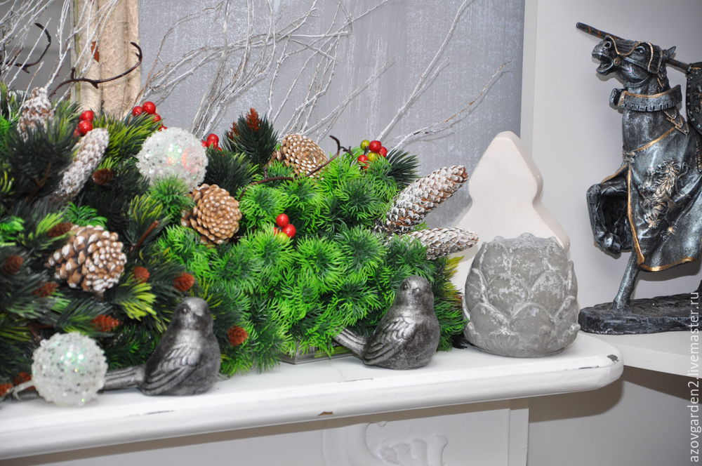 Создаем новогоднюю композицию на камин из искусственных растений, фото № 37
