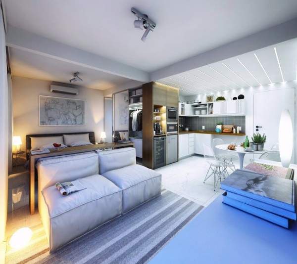 Идеи дизайна квартир студий 30 кв м - фото гостиной, спальни и кухни