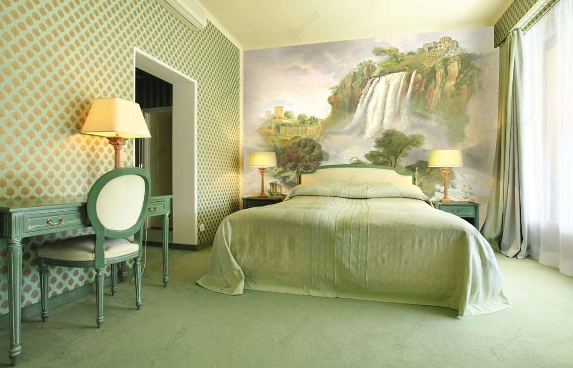 спальня в зеленых тонах интерьер