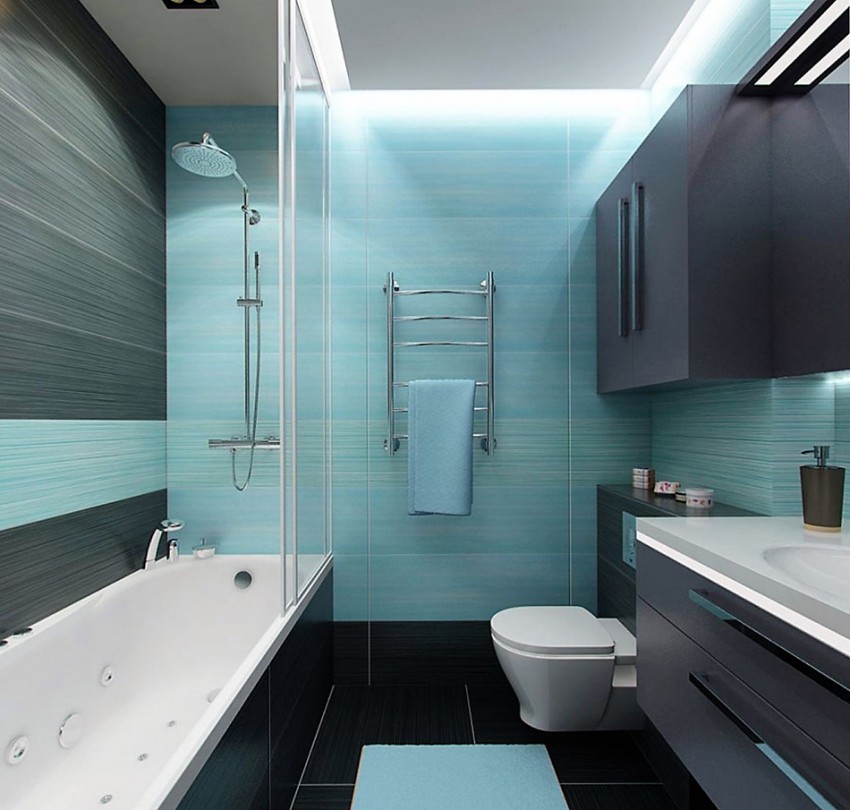 Бирюзовая ванная комната в стиле минимализма
