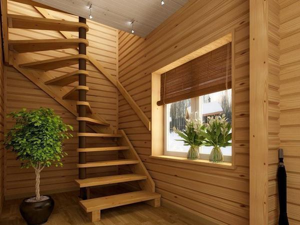 Для обустройства частного дома отличного подойдет полу-оборотная лестница из дерева