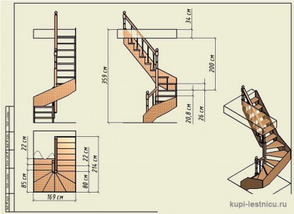 чертеж деревянной винтовой лестницы