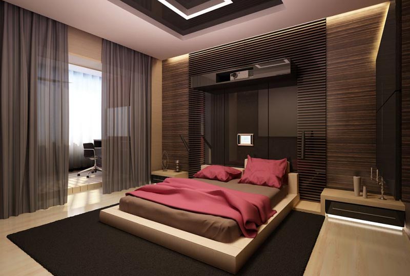 Дизайн для девушки в спальне с разной отделкой стен комнаты