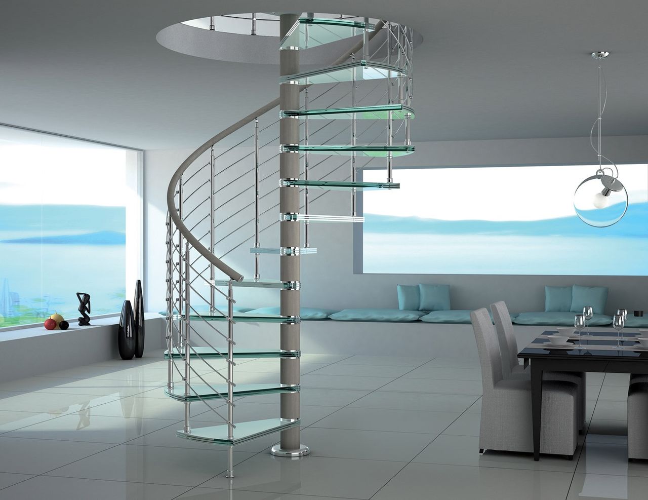 Винтовая лестница со стеклянными ступенями
