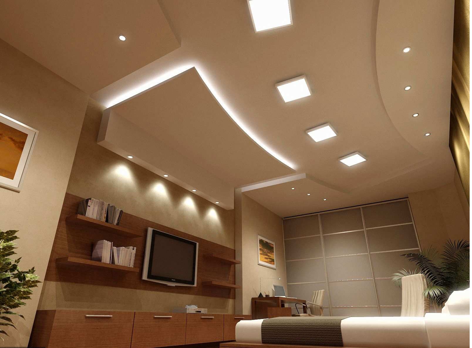 Комбинированный потолок со светильниками