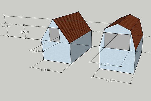 Сравнение «полезной вместимости» мансардного помещения в домах с крышей обычного двускатного и ломаного типа