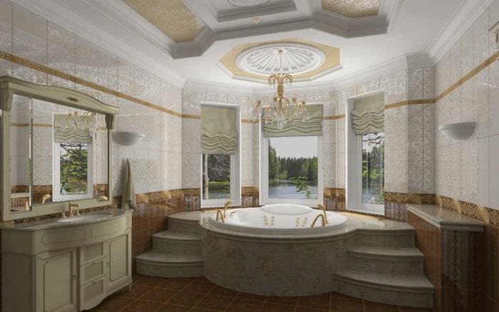 вариант светлого дизайна ванной в классическом стиле
