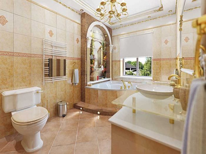 идея яркого интерьера ванной в классическом стиле