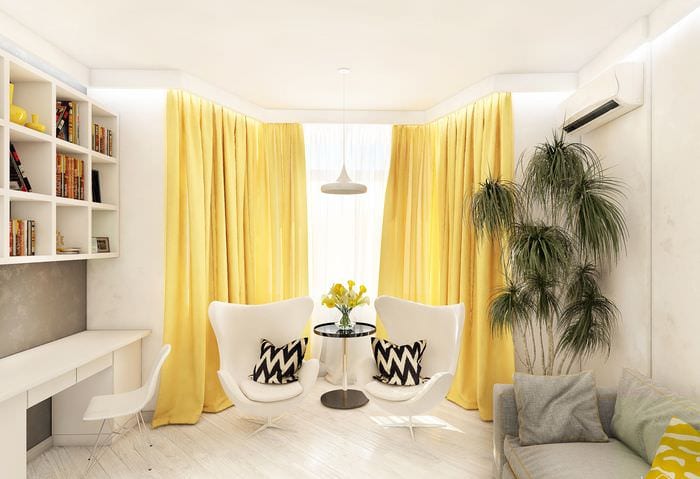 пример использования светлого желтого цвета в интерьере квартиры