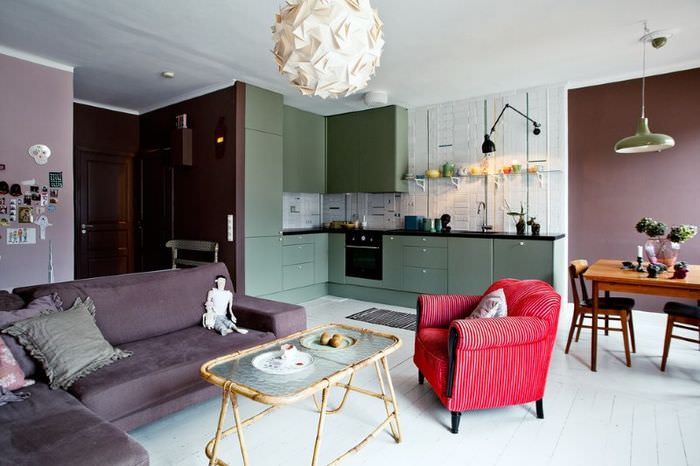 Зонирование кухни-гостиной площадью 15 кв метров с помощью цвета