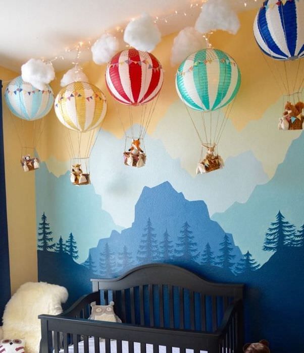 Декорирование шарами интерьера комнаты для новорожденного